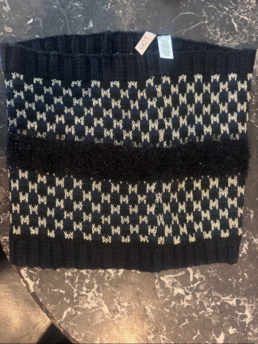 LOFT Black and Cream Houndstooth Knit Tube Skirt